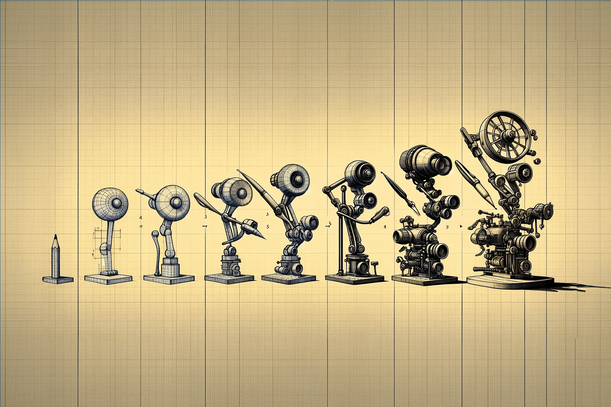 Progression of product design from basic concept to advanced final design